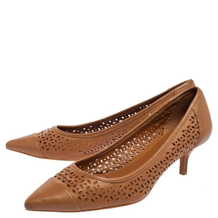 Pre Owned Ralph Lauren Brown Leather Cap-Toe Pumps Size 39.5