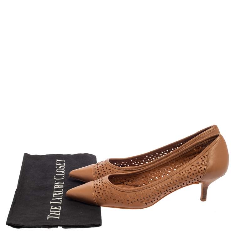 Pre Owned Ralph Lauren Brown Leather Cap-Toe Pumps Size 39.5