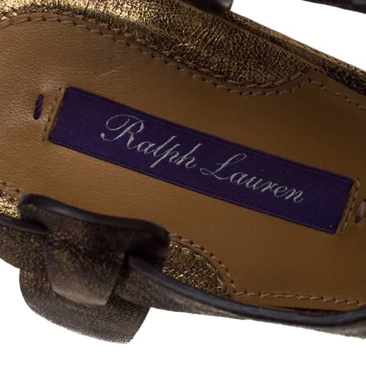 Pre Owned Ralph Lauren Two Tone Leather Estrid Platform Ankle Strap Sandals Size 39.5