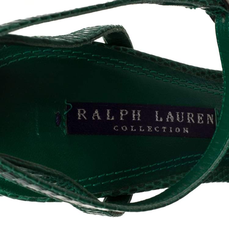 Pre Owned Ralph Lauren Green Lizard Jelandra Ankle Strap Peep Toe Sandals Size 38