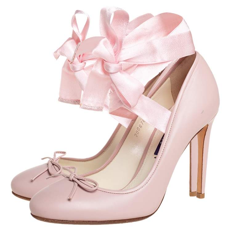 Pre Owned Ralph Lauren Pink Leather Ankle Wrap Pumps Size 36