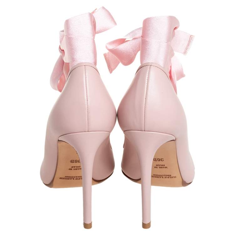 Pre Owned Ralph Lauren Pink Leather Ankle Wrap Pumps Size 36