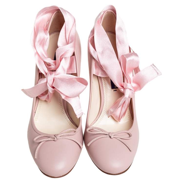 Pre Owned Ralph Lauren Pink Leather Ankle Wrap Pumps Size 36