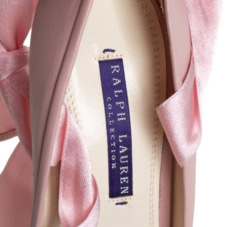 Pre Owned Ralph Lauren Pink Leather Ankle Wrap Pumps Size 36