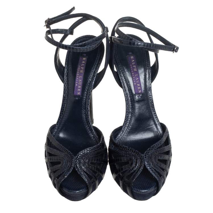Pre Owned Ralph Lauren Blue Leather Ankle Strap Sandals Size 37