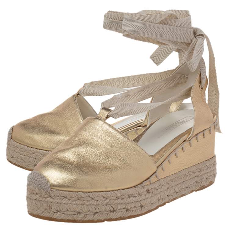 Pre Owned Ralph Lauren Gold Leather Espadrille Sandals Size 36