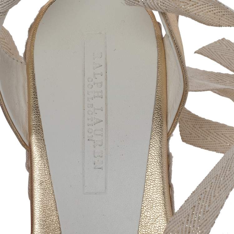 Pre Owned Ralph Lauren Gold Leather Espadrille Sandals Size 36