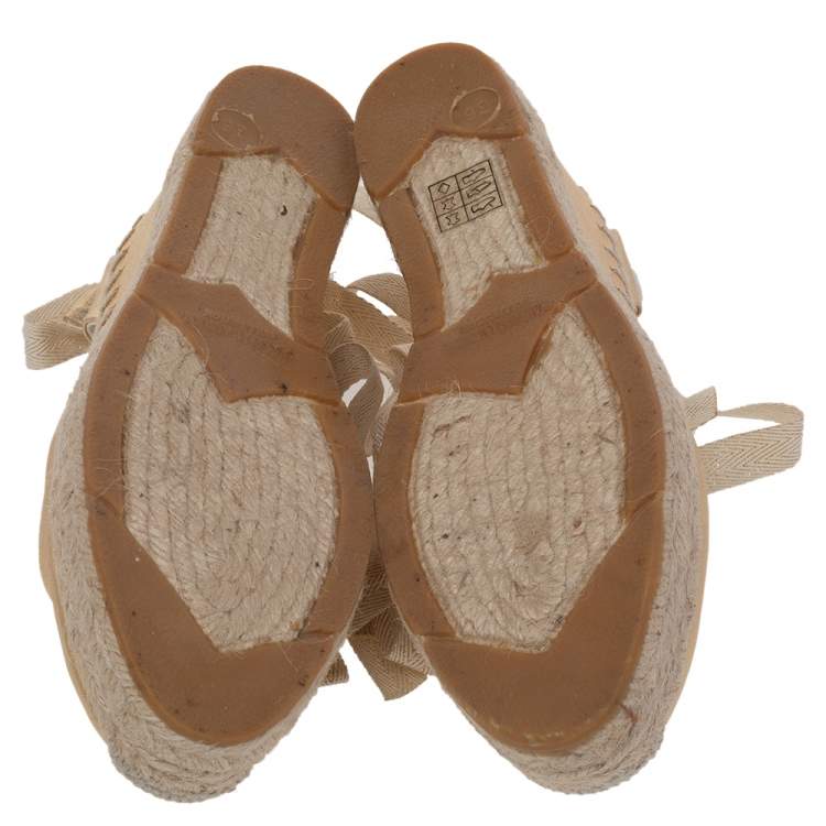 Pre Owned Ralph Lauren Gold Leather Espadrille Sandals Size 36