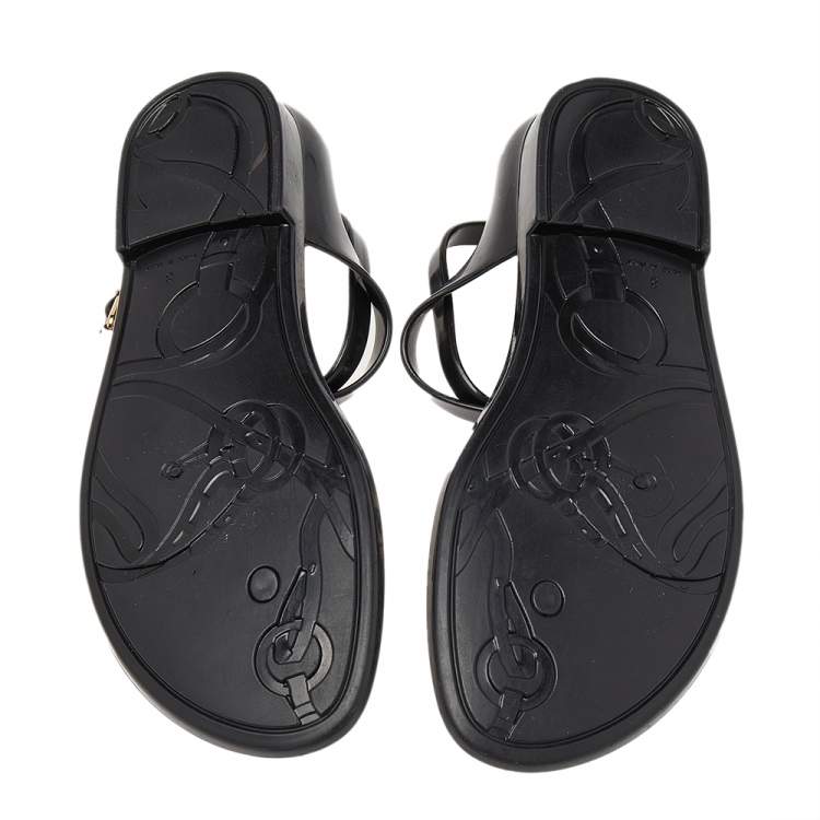 Pre Owned Ralph Lauren Black Jelly Karly Ankle Strap Thong Flat Sandals Size 38.5