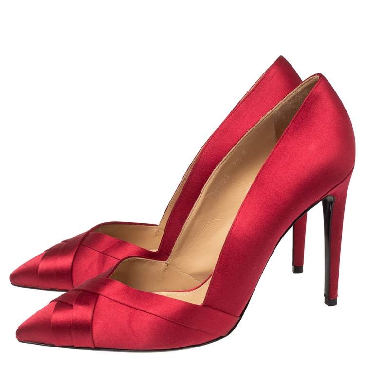 Pre Owned Ralph Lauren Collection Burgundy Satin Pointed Toe Pumps Size 38.5