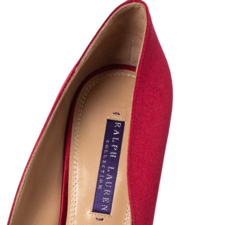 Pre Owned Ralph Lauren Collection Burgundy Satin Pointed Toe Pumps Size 38.5