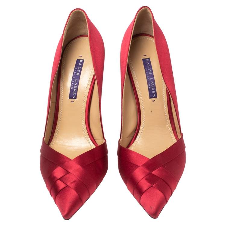 Pre Owned Ralph Lauren Collection Burgundy Satin Pointed Toe Pumps Size 38.5