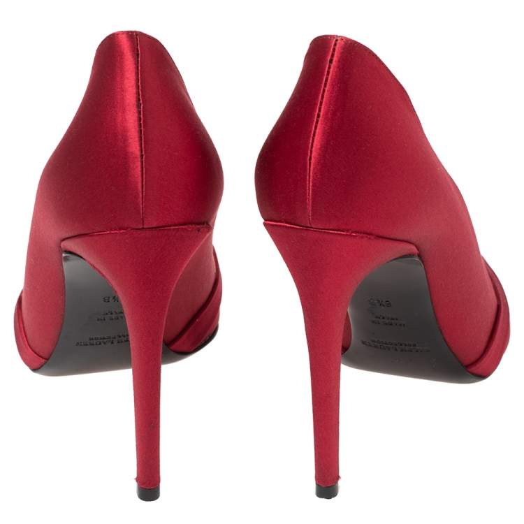 Pre Owned Ralph Lauren Collection Burgundy Satin Pointed Toe Pumps Size 38.5
