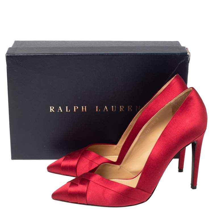 Pre Owned Ralph Lauren Collection Burgundy Satin Pointed Toe Pumps Size 38.5