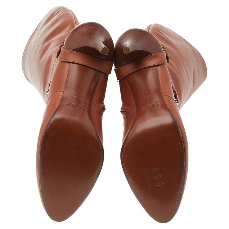 Pre Owned Ralph Lauren Tan Leather Knee Length Boots Size 38.5