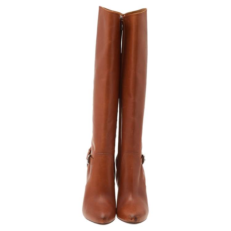 Pre Owned Ralph Lauren Tan Leather Knee Length Boots Size 38.5