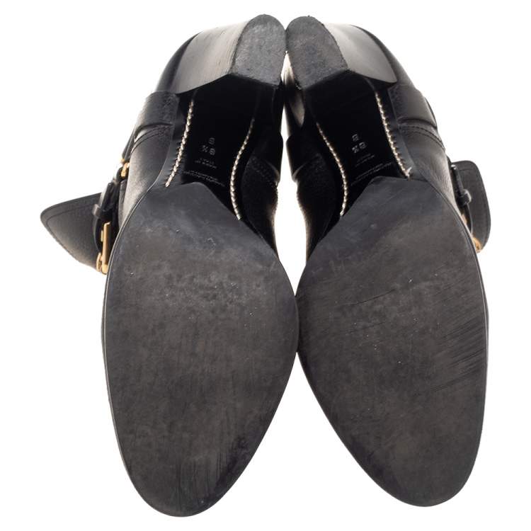 Pre Owned Ralph Lauren Black Leather Buckle Ankle  Boots Size 38.5