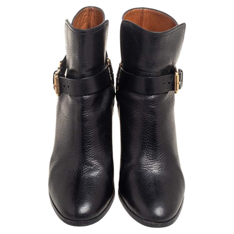 Pre Owned Ralph Lauren Black Leather Buckle Ankle  Boots Size 38.5