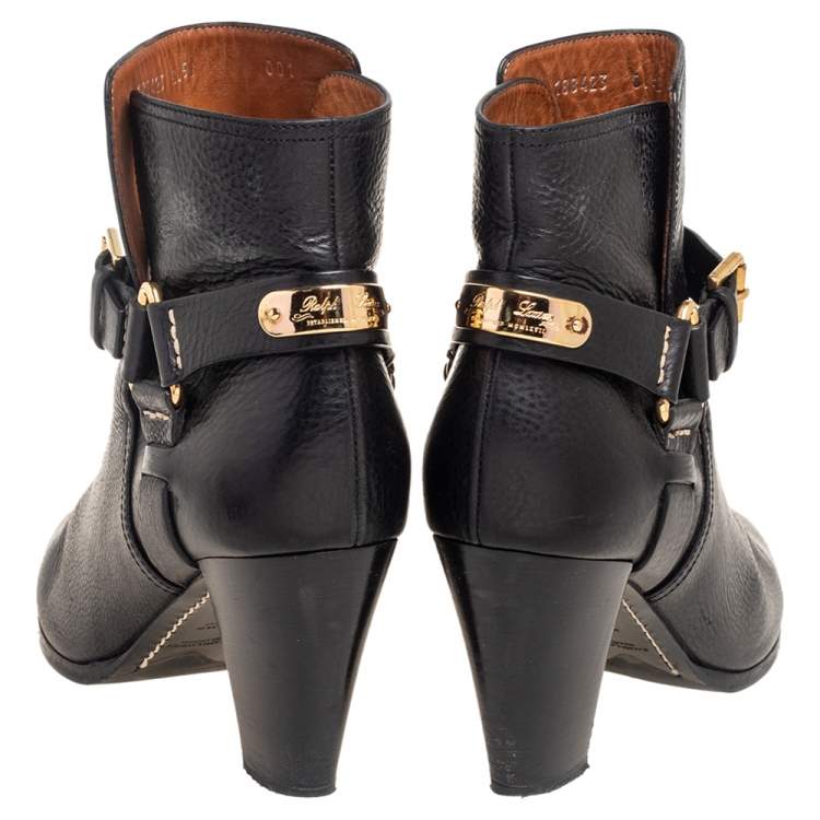 Pre Owned Ralph Lauren Black Leather Buckle Ankle  Boots Size 38.5