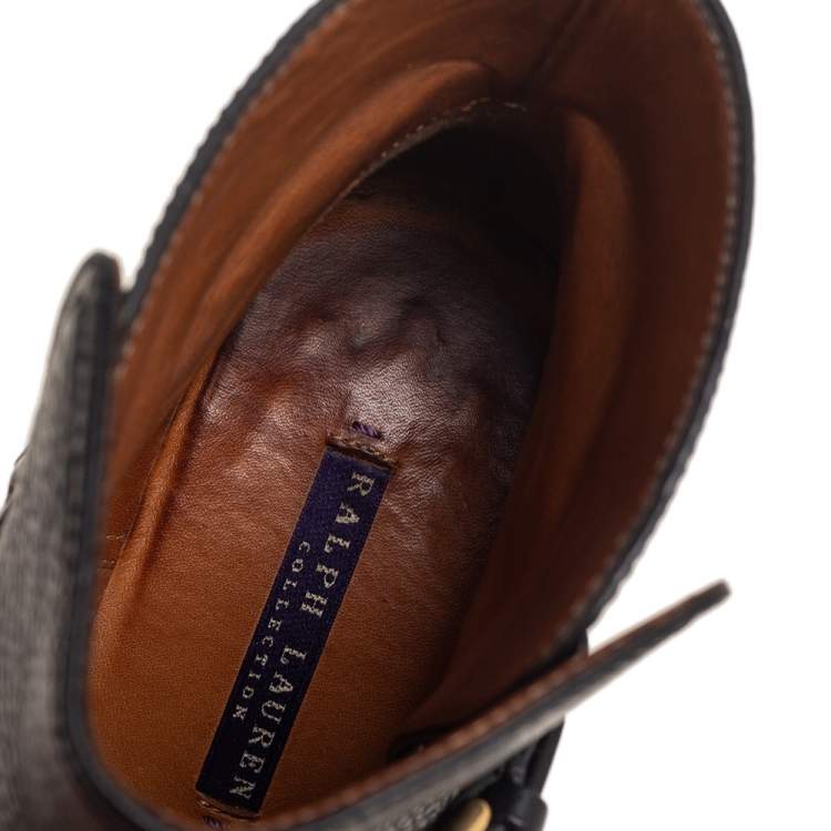 Pre Owned Ralph Lauren Black Leather Buckle Ankle  Boots Size 38.5