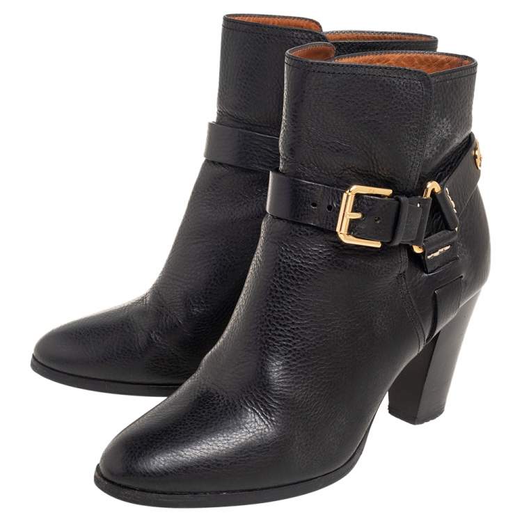 Pre Owned Ralph Lauren Black Leather Buckle Ankle  Boots Size 38.5