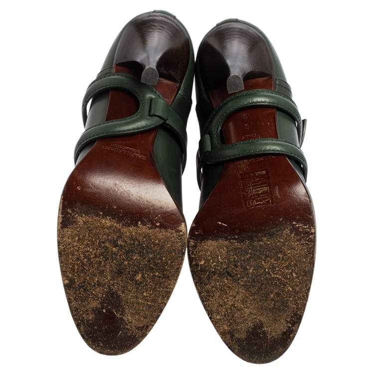 Pre Owned Ralph Lauren Green Leather Cross Strap Ankle Boots Size 39
