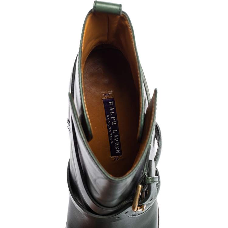 Pre Owned Ralph Lauren Green Leather Cross Strap Ankle Boots Size 39
