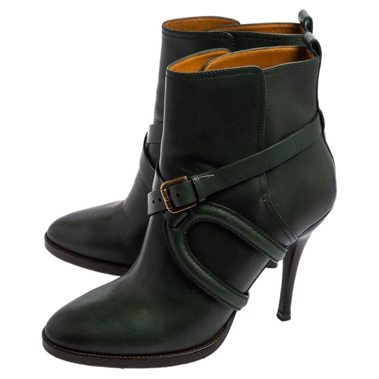 Pre Owned Ralph Lauren Green Leather Cross Strap Ankle Boots Size 39