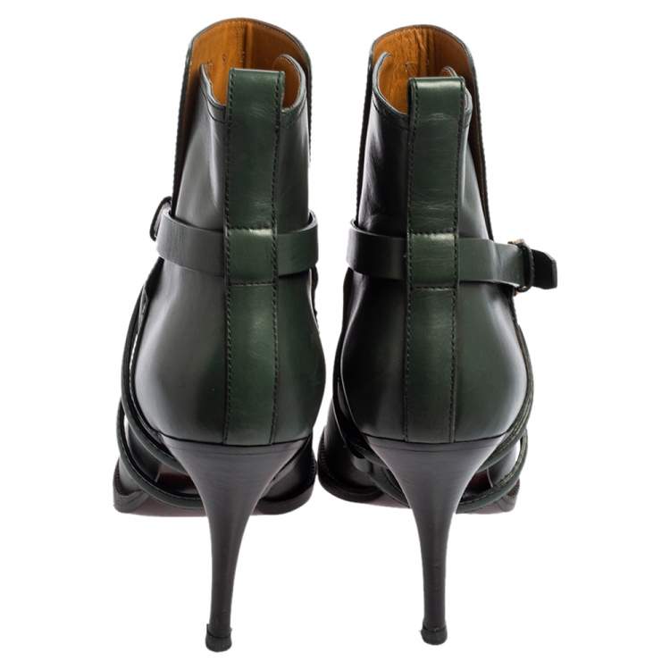 Pre Owned Ralph Lauren Green Leather Cross Strap Ankle Boots Size 39