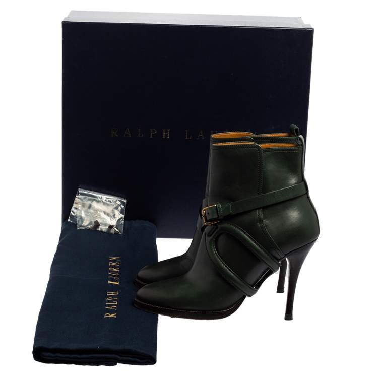 Pre Owned Ralph Lauren Green Leather Cross Strap Ankle Boots Size 39