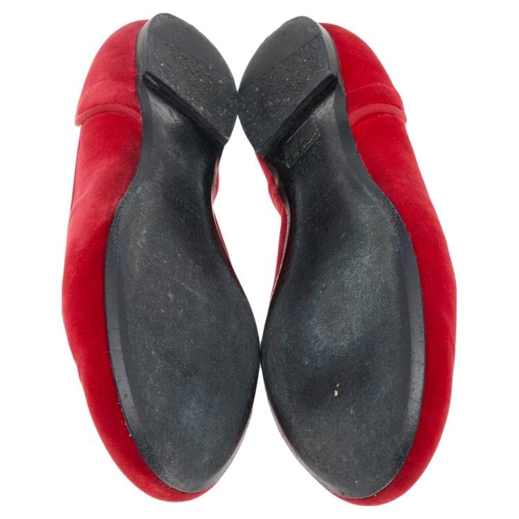Pre Owned Ralph Lauren Collection Red Velvet Embroidered Ballet Flats Size 39.5