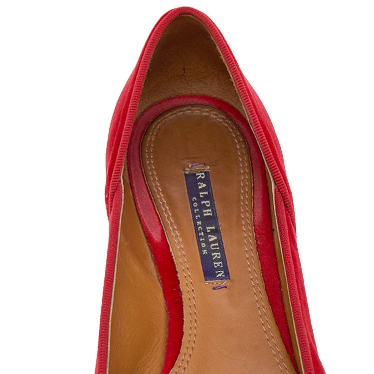 Pre Owned Ralph Lauren Collection Red Velvet Embroidered Ballet Flats Size 39.5