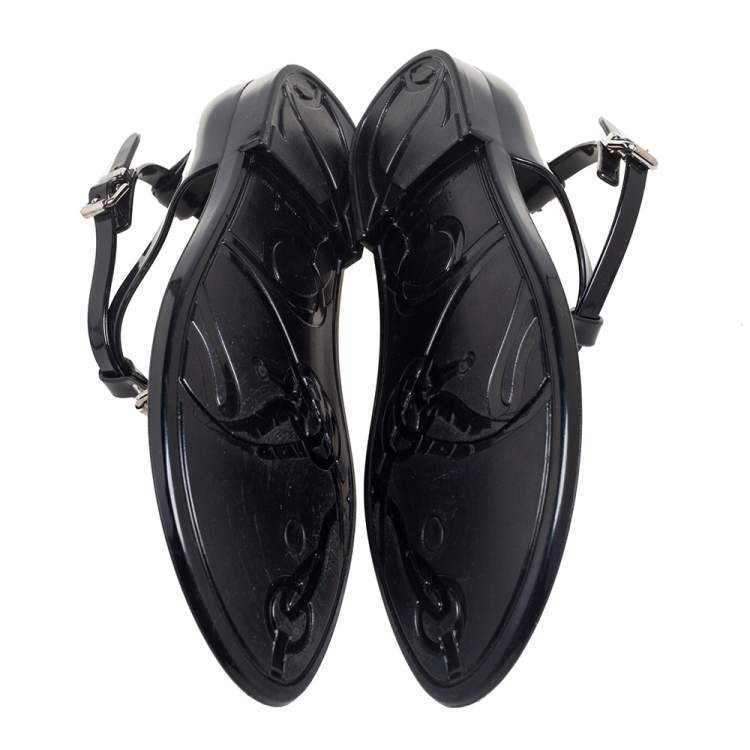 Pre Owned Ralph Lauren Black Jelly Karly Ankle-Strap Flat Sandals Size 38