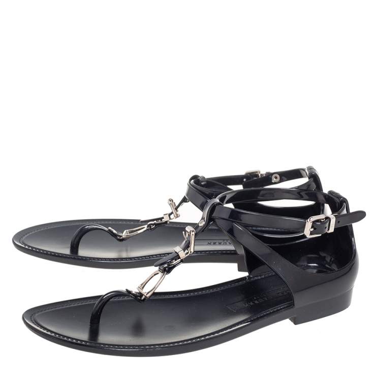 Pre Owned Ralph Lauren Black Jelly Karly Ankle-Strap Flat Sandals Size 38