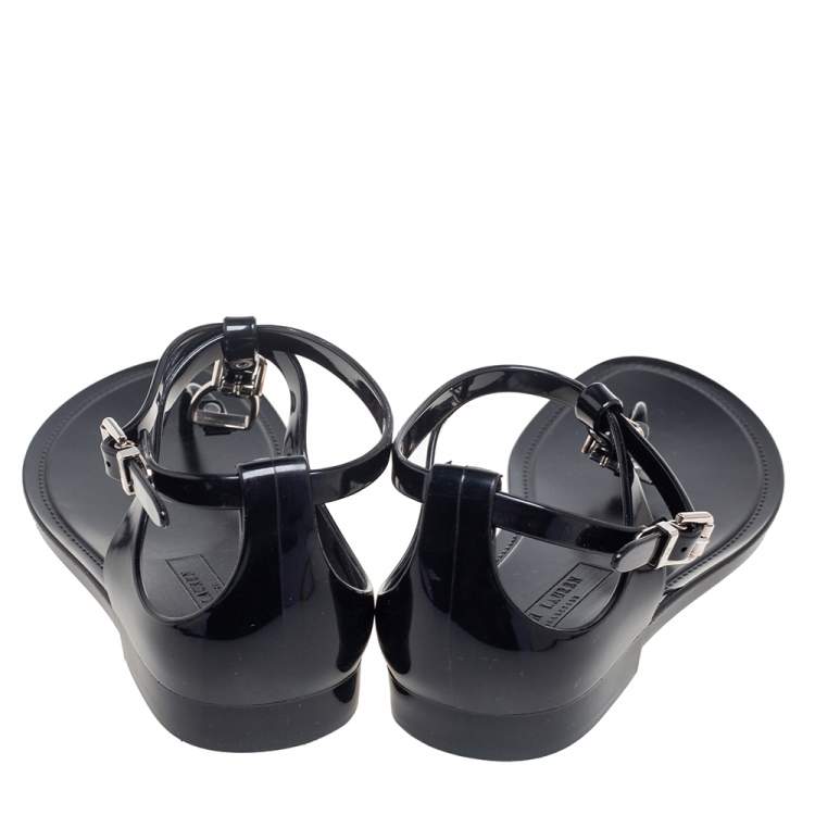 Pre Owned Ralph Lauren Black Jelly Karly Ankle-Strap Flat Sandals Size 38