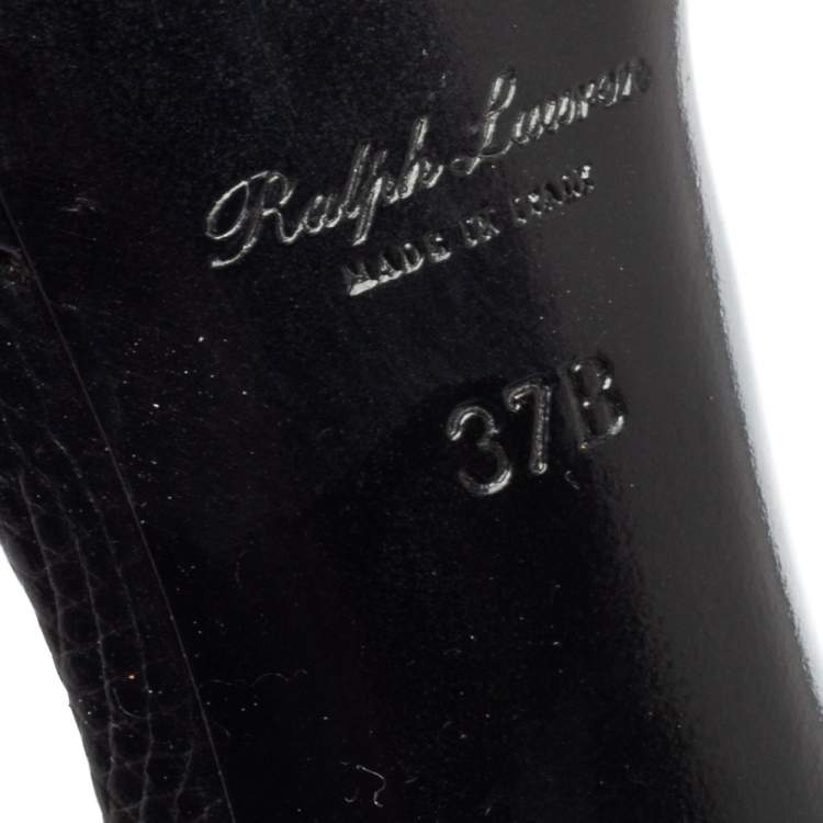 Pre Owned Ralph Lauren Black Lizard Embossed Leather Ankle Strap  Sandals Size 37