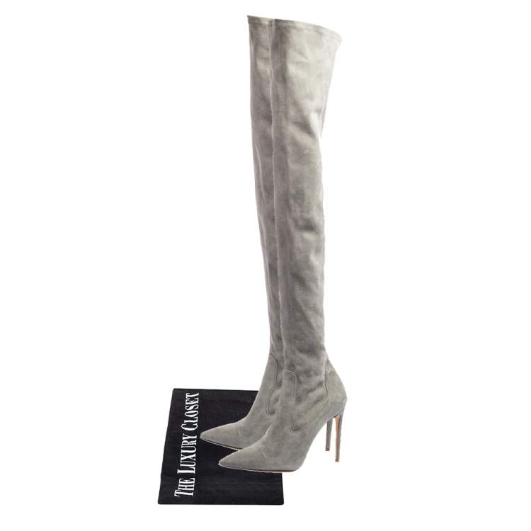 Pre Owned Ralph Lauren Grey Suede Over The Knee Boots Size 37