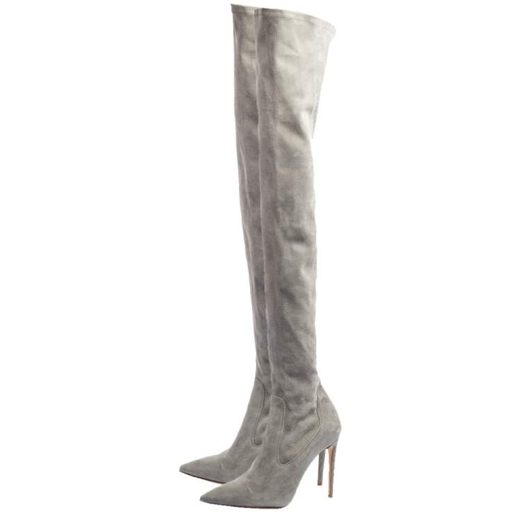 Pre Owned Ralph Lauren Grey Suede Over The Knee Boots Size 37