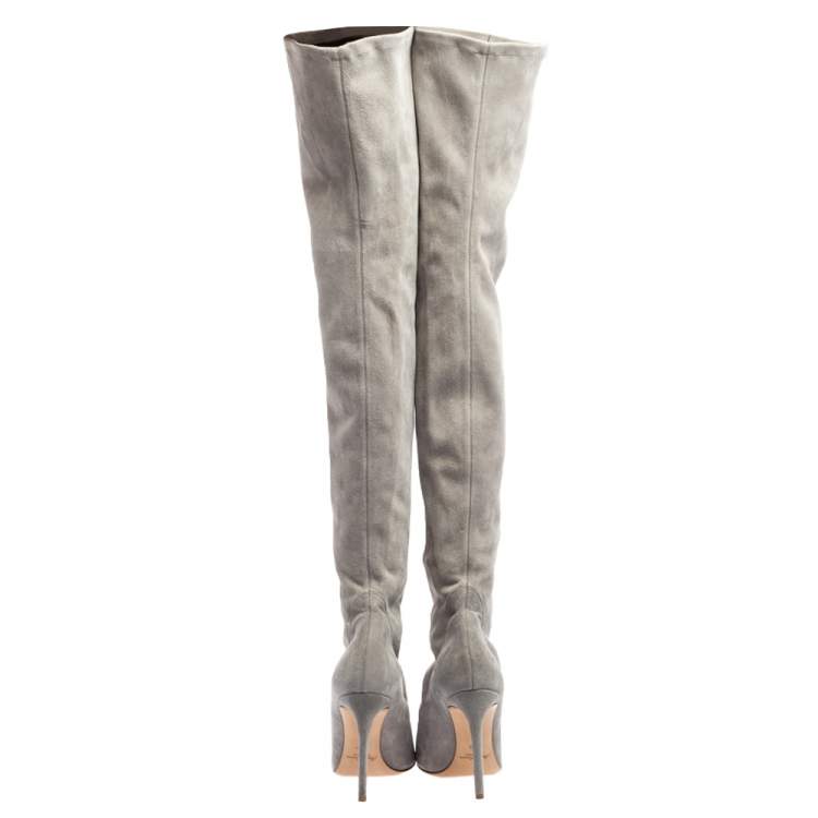 Pre Owned Ralph Lauren Grey Suede Over The Knee Boots Size 37