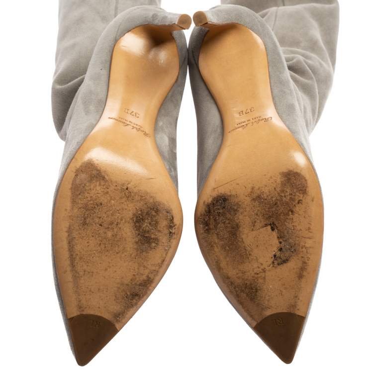 Pre Owned Ralph Lauren Grey Suede Over The Knee Boots Size 37