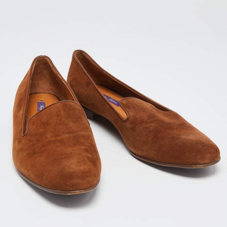 Pre Owned Ralph Lauren Brown Suede Slip On  Smoking Slippers Size 39