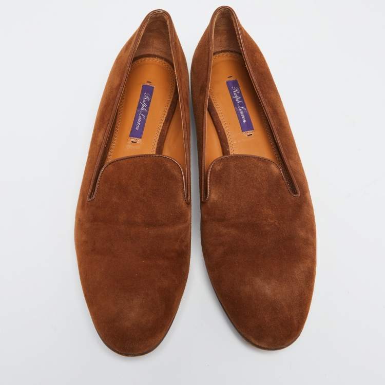 Pre Owned Ralph Lauren Brown Suede Slip On  Smoking Slippers Size 39