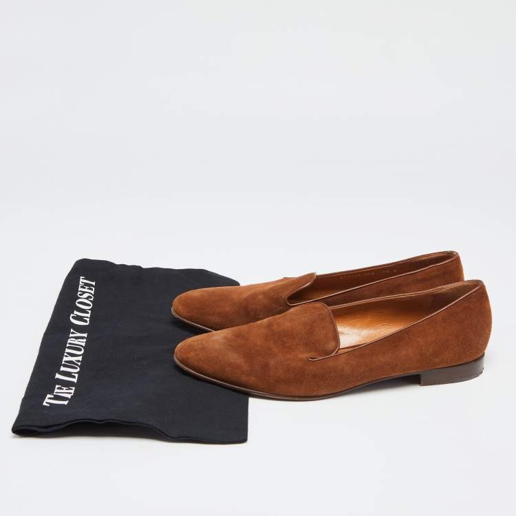 Pre Owned Ralph Lauren Brown Suede Slip On  Smoking Slippers Size 39