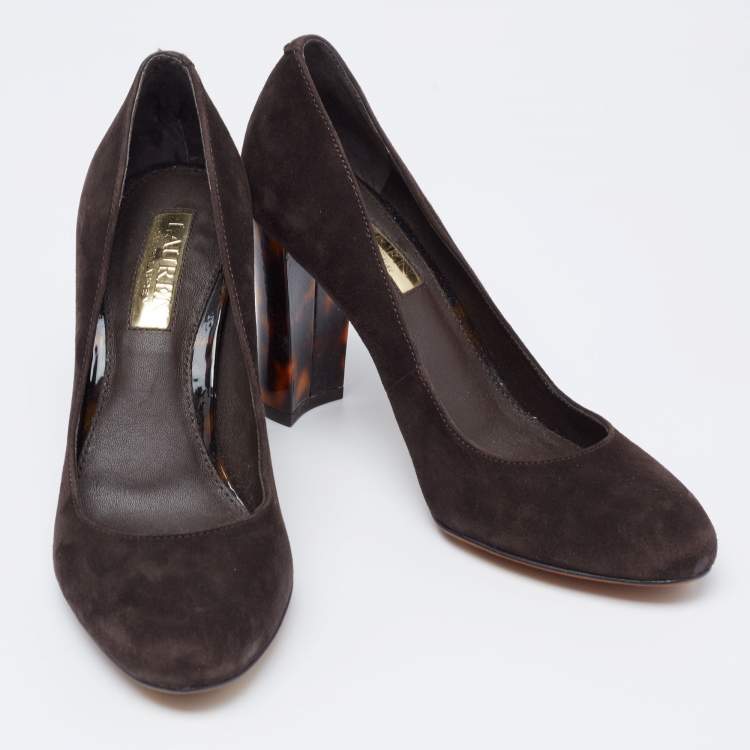 Pre Owned Ralph Lauren Dark Brown Suede Pumps Size 35.5
