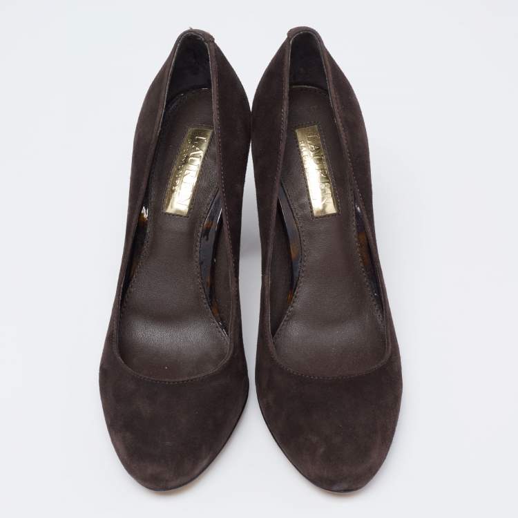 Pre Owned Ralph Lauren Dark Brown Suede Pumps Size 35.5