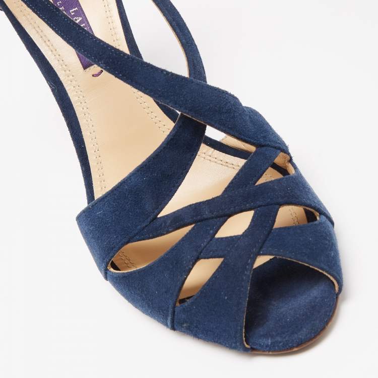 Pre Owned Ralph Lauren Collection Navy Blue Suede Crisscross Strap Sandals Size 38