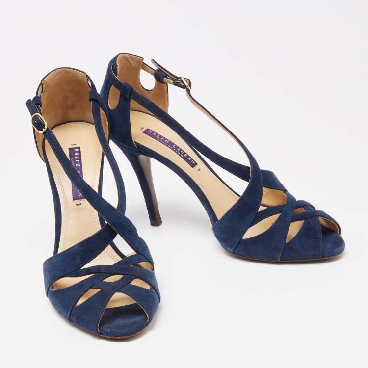 Pre Owned Ralph Lauren Collection Navy Blue Suede Crisscross Strap Sandals Size 38