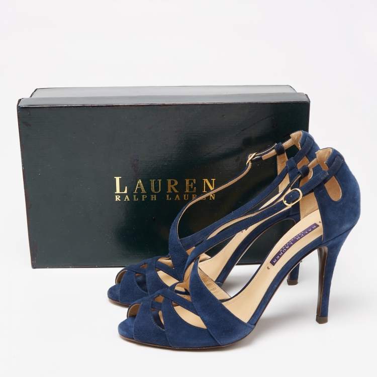 Pre Owned Ralph Lauren Collection Navy Blue Suede Crisscross Strap Sandals Size 38