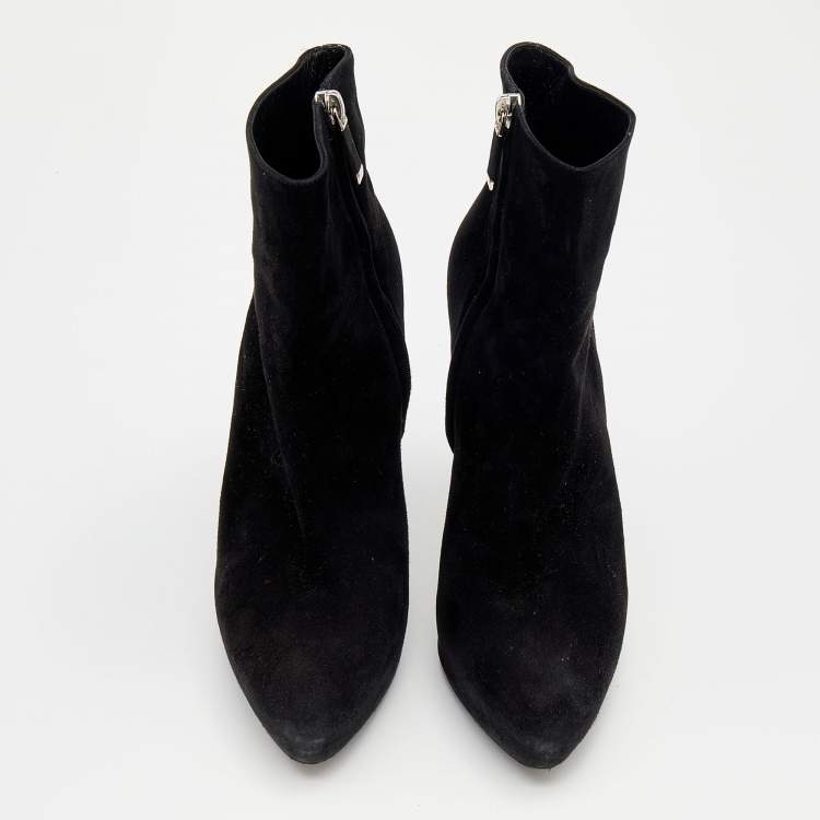 Pre Owned Ralph Lauren Black Suede Platform Ankle Length Boots Size 39