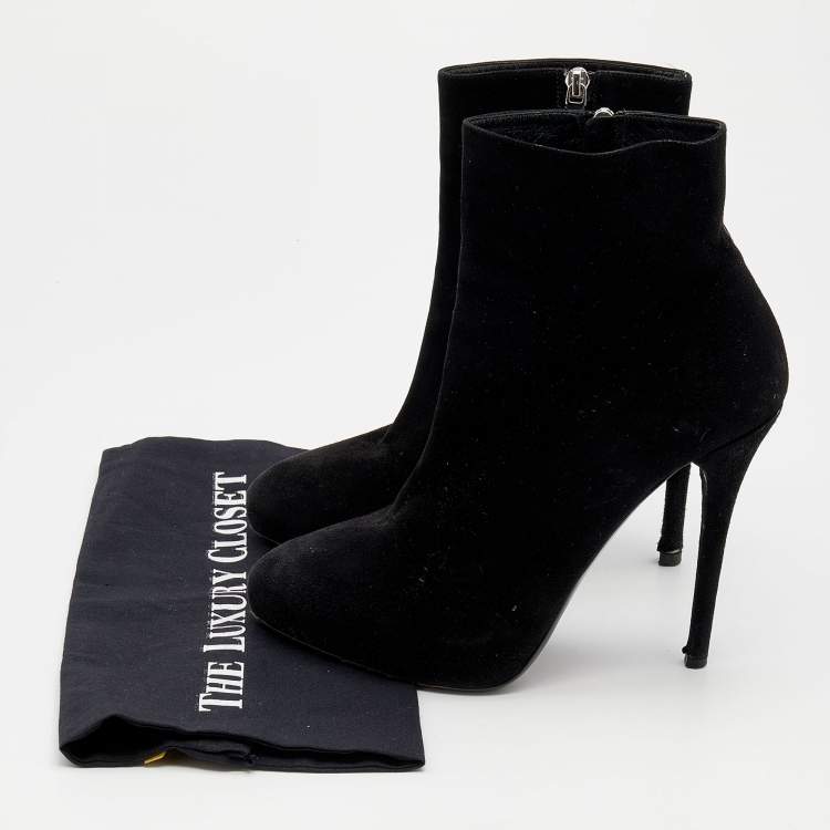Pre Owned Ralph Lauren Black Suede Platform Ankle Length Boots Size 39
